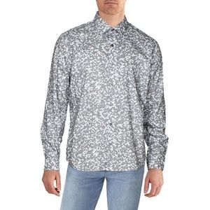 DKNY Mens Shirt Gray White Button Down Stretch Camoflauge size XL